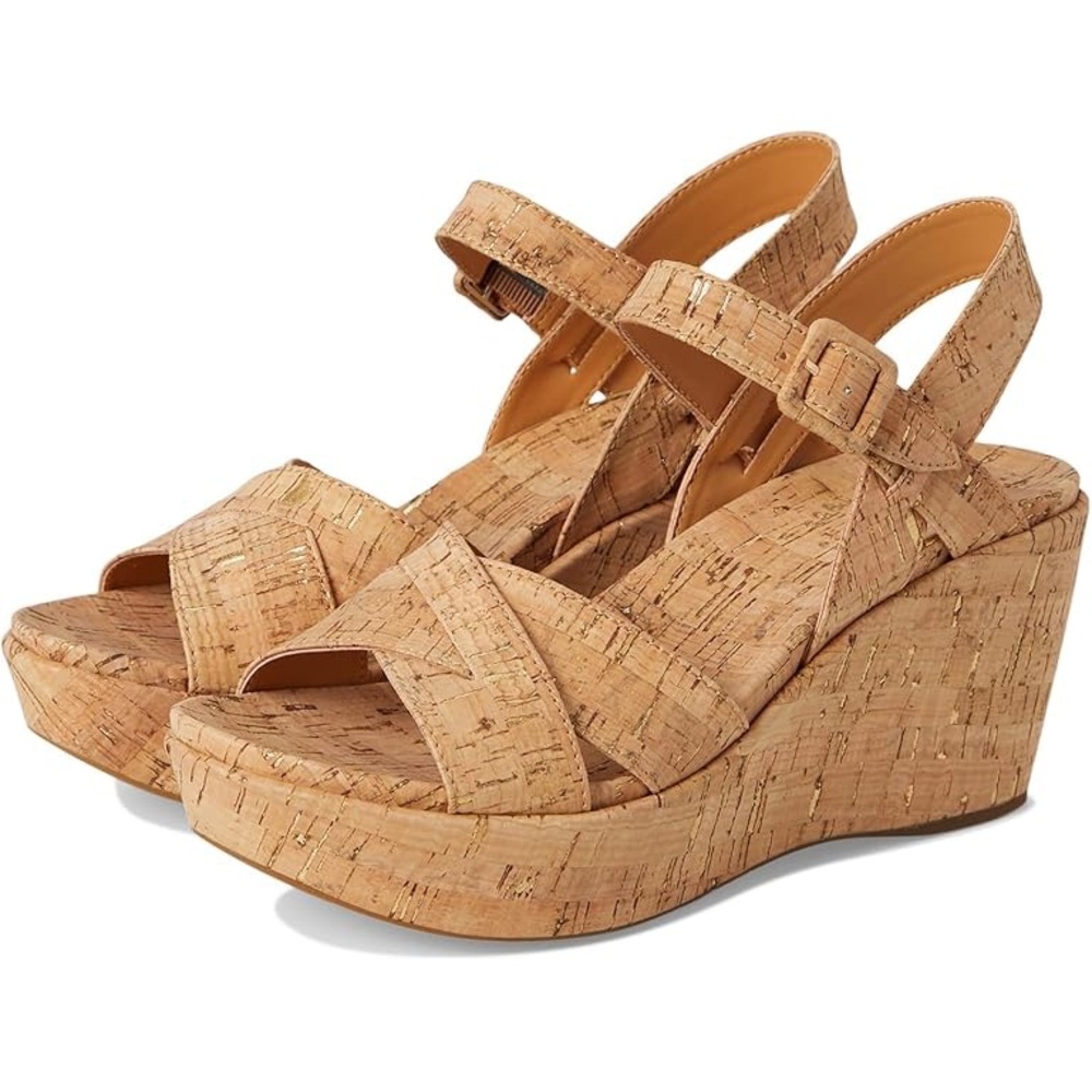 Kork-Ease Cork Wedge Sandals in Natural Tan